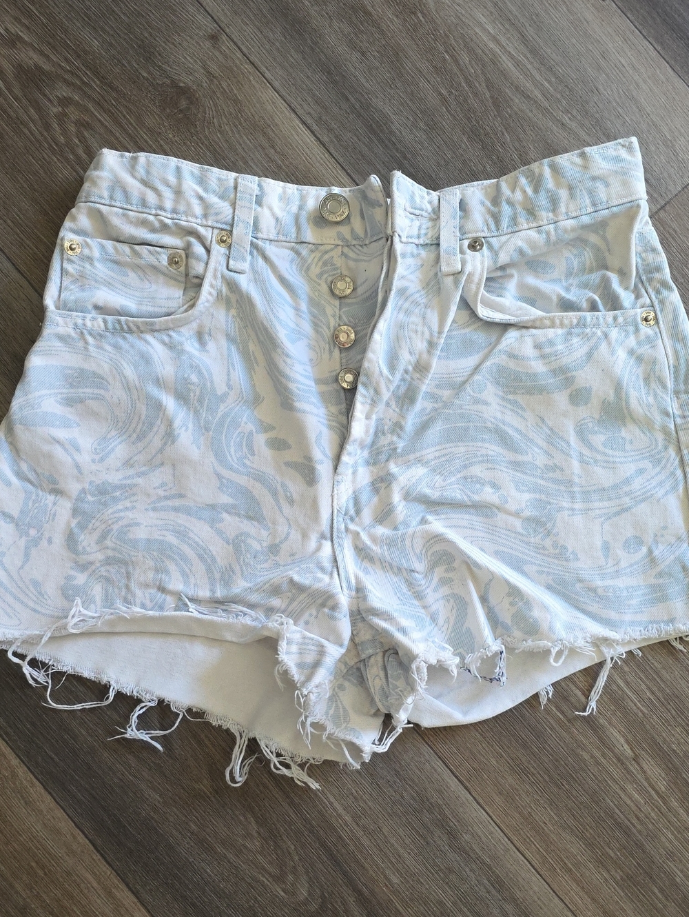 Zara Light Blue Swirl Print Denim Shorts